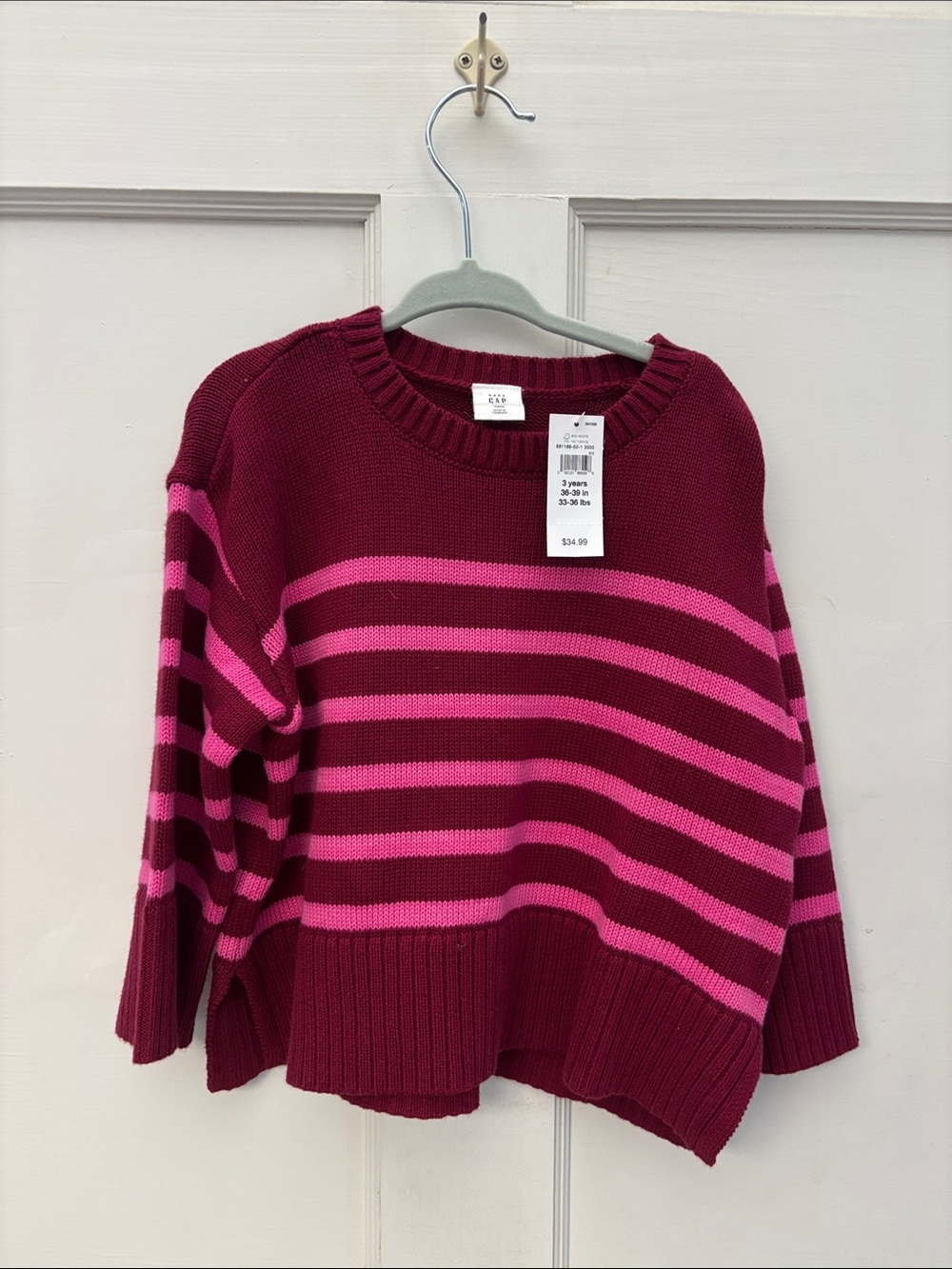 GAP Burgundy and Pink Striped Crewneck Sweater #3